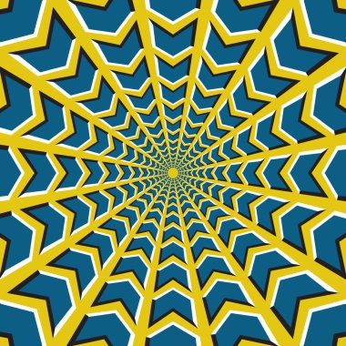 Blue arrows fly circularly to the center on yellow background. clipart