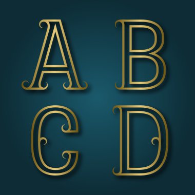 A, B, C, D parlak altın harfler ile gölge.