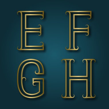 E, F, G, H parlak altın harfler ile gölge.