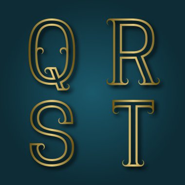 Q, R, S, T parlak altın harfler ile gölge.