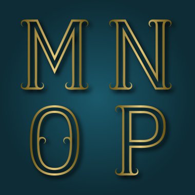 M, N, O, gölge P parlak altın harflerle.