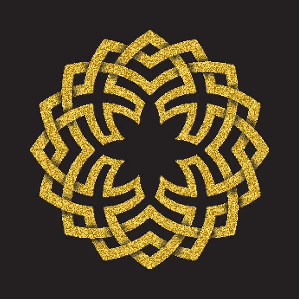 Gyllene glittrande symbol i cirkulär mandala form — Stock vektor