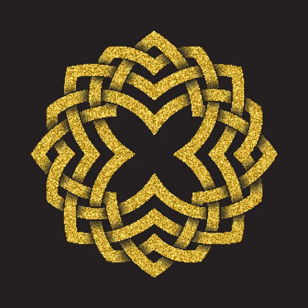 Golden glittering symbol in circular mandala form — Stock Vector