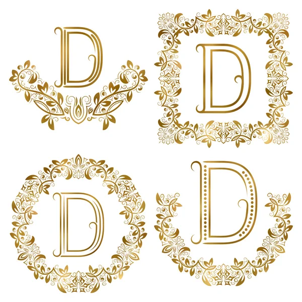 Goldener d Buchstabe Ziermonogramme Set. — Stockvektor