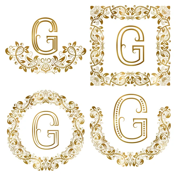 Gyllene G brev prydnads monogram set. — Stock vektor