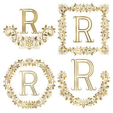 Altın R harfi süs seti Monogram.