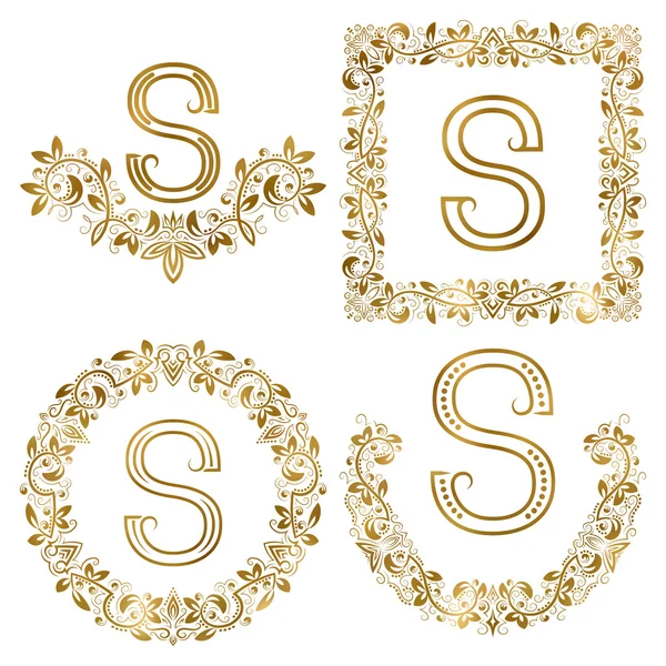 Conjunto de monogramas ornamentales de letra S dorada . — Vector de stock