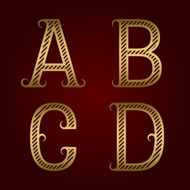 A, B, C, D Altın çizgili flourishes harflerle.