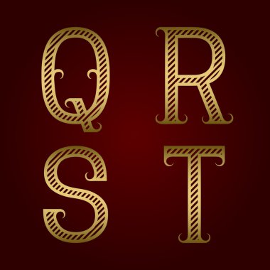 Q, R, S, T Altın çizgili flourishes harflerle.