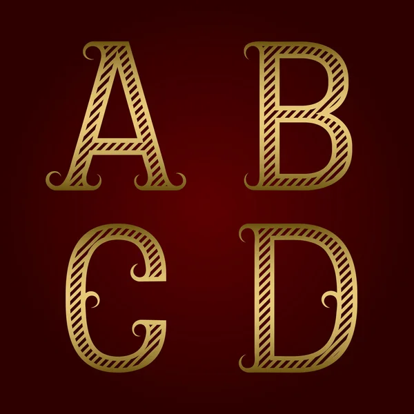 A, B, C, D gouden letters met bloeit gestreept. — Stockvector