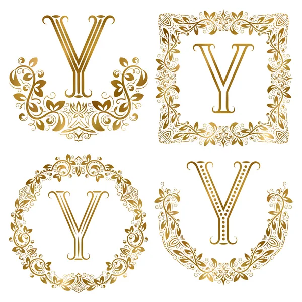Złote litery Y ozdobnych monogramami zestaw. — Wektor stockowy