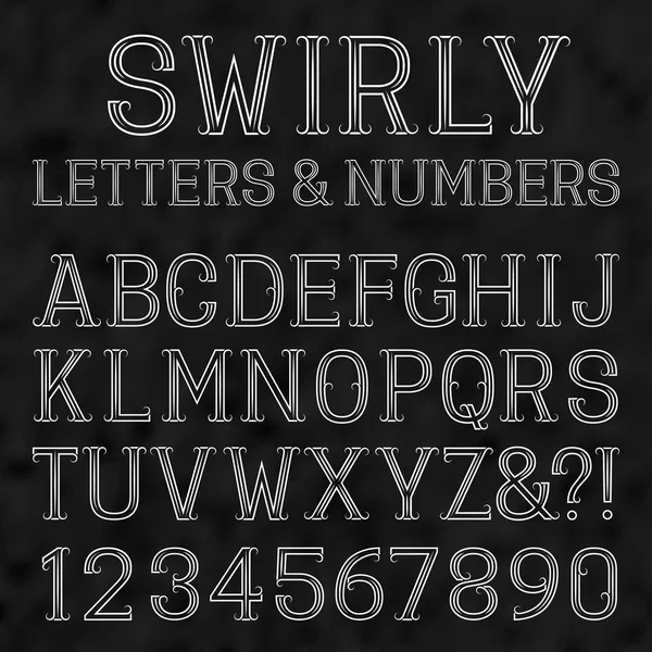 Letras mayúsculas blancas y números de líneas sobre fondo negro texturizado — Vector de stock