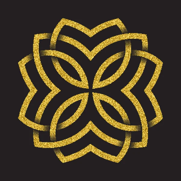 Gold glitzerndes Symbol in vier Blütenblättern Mandala-Form — Stockvektor