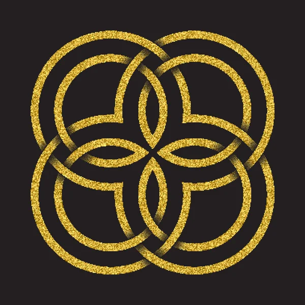 Gold glitzerndes Symbol in vier Blütenblättern Mandala-Form — Stockvektor