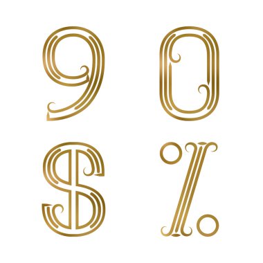 Dokuz, sıfır golden numaraları, dolar ve yüzde işareti.