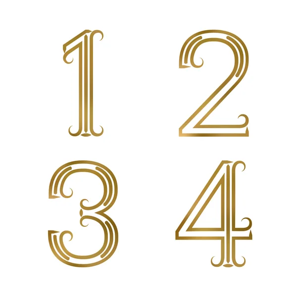 One, two, three, four golden numbers. — Stock Vector