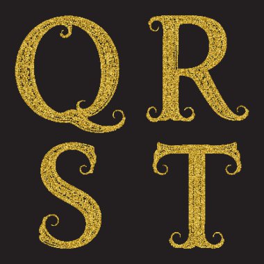 Q, R, S, T altın ışıltılı harfler