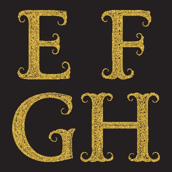 E, F, G, H letras brillantes doradas . — Vector de stock