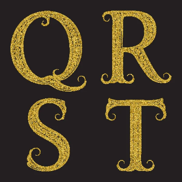 Q, R, S, T letras brillantes doradas — Vector de stock