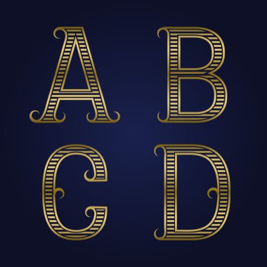 A, B, C, D altın harflerle flourishes yivli.