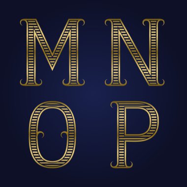 M, N, O, P altın harflerle flourishes yivli.