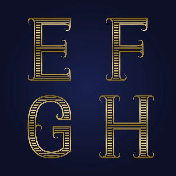 E, f, g, h goldene gerippte Buchstaben mit Blüten. — Stockvektor