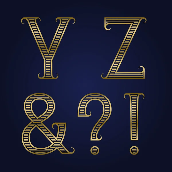Y, Z lettere dorate costolette, ampersand, esclamazioni e punti interrogativi con fiorisce . — Vettoriale Stock