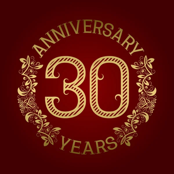 Trettionde årsdagen Golden emblem. — Stock vektor
