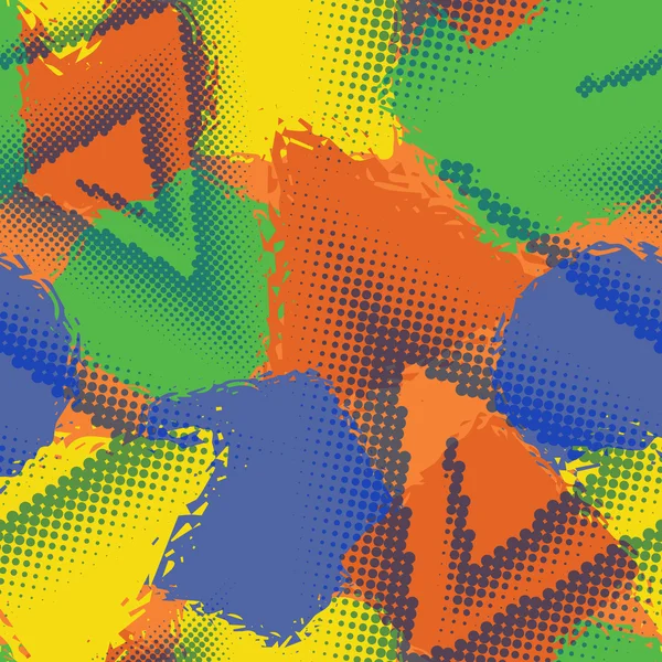 Patrón caótico sin costura grunge abstracto con manchas geométricas, gotas y espirales triangulares de medio tono . — Vector de stock