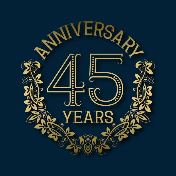 Golden emblem of forty fifth years anniversary. — Stock Vector