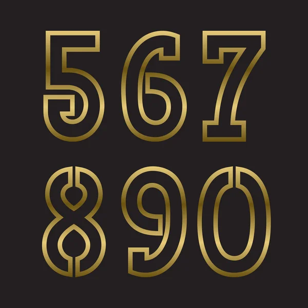 Five, six, seven, eight, nine, zero gold stamped numbers. — Stock Vector