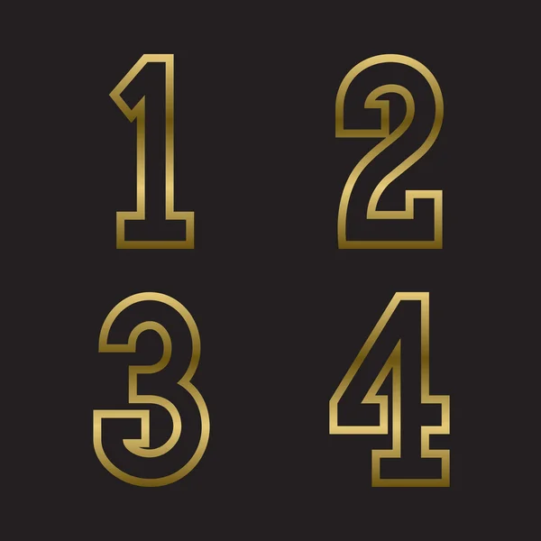 1, 2, 3, 4 개의 골드 숫자 스탬프. — 스톡 벡터
