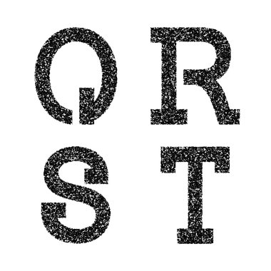 Q, R, S, T şablon harfler grenli doku siyah.