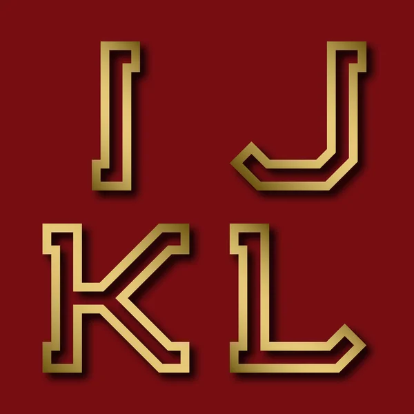 I, J, K, 그림자가 있는 L 골드 각 글자. — 스톡 벡터