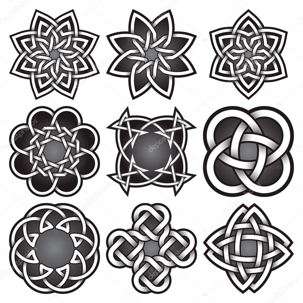 Set of logo templates in Celtic knots style. Tribal tattoo symbols package