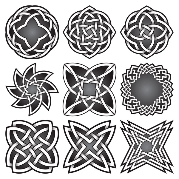 Conjunto de modelos de logotipo no estilo de nós celtas. Pacote de símbolos de tatuagem tribal — Vetor de Stock