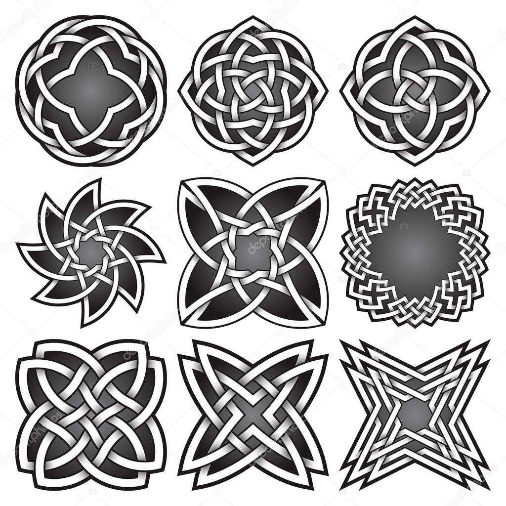 Set of logo templates in Celtic knots style. Tribal tattoo symbols package