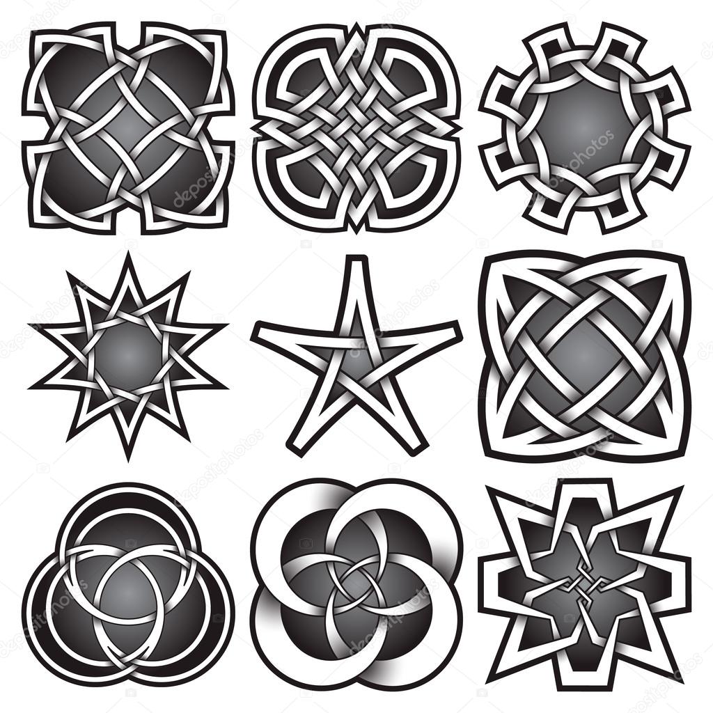 Set of logo templates in Celtic knots style. Tribal tattoo symbols package