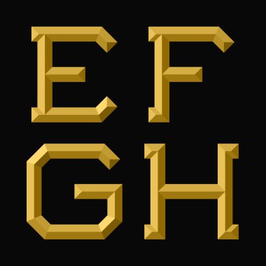 E, F, G, H altın yüzleşmiş harfler.
