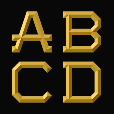 A, B, C, D altın yüzlü harfler.