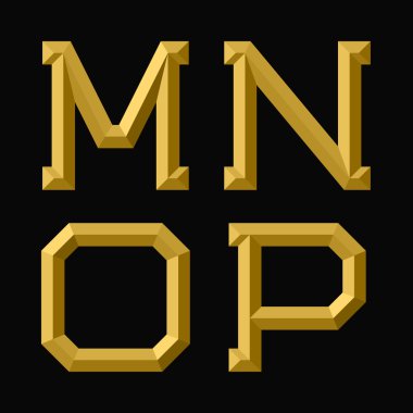 M, N, O, P altın yüzleşmiş harfler.