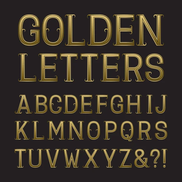 Goldene Großbuchstaben mit Ranken. isoliertes lateinisches Alphabet. — Stockvektor