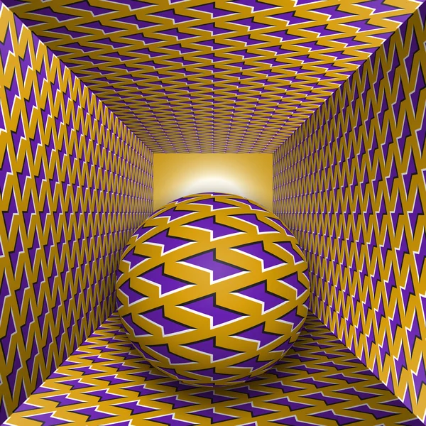 Εικόνα οφθαλμαπάτης οπτικής κίνησης. Μια σφαίρα κινείται μέσα από τετραγωνικό τούνελ. — Διανυσματικό Αρχείο