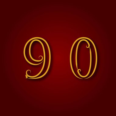 Dokuz, sıfır altın renkli, gölgeli sayılar. Gösterişli satırların sayısı. Kraliyet tarzı yazı tipi.