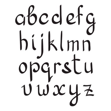 Vektör el yazısı alfabesi. Beyaz üzerine siyah harfler.