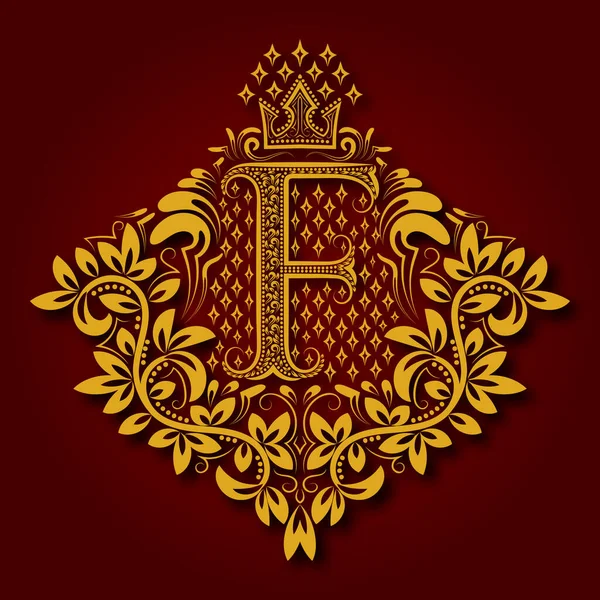 Letra Monograma Heráldico Forma Escudos Brazos Logo Vintage Dorado Con — Archivo Imágenes Vectoriales