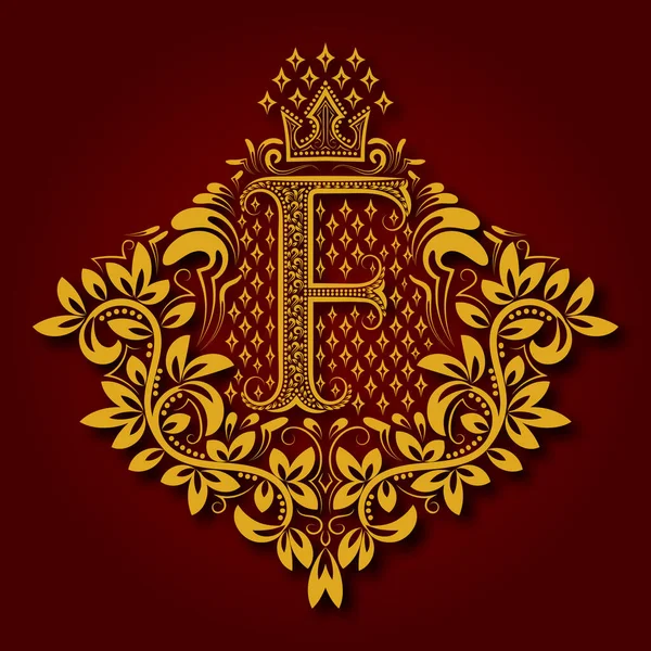 List Heraldyczny Monogram Herbie Vintage Złote Logo Cieniem Bordowym Tle — Wektor stockowy