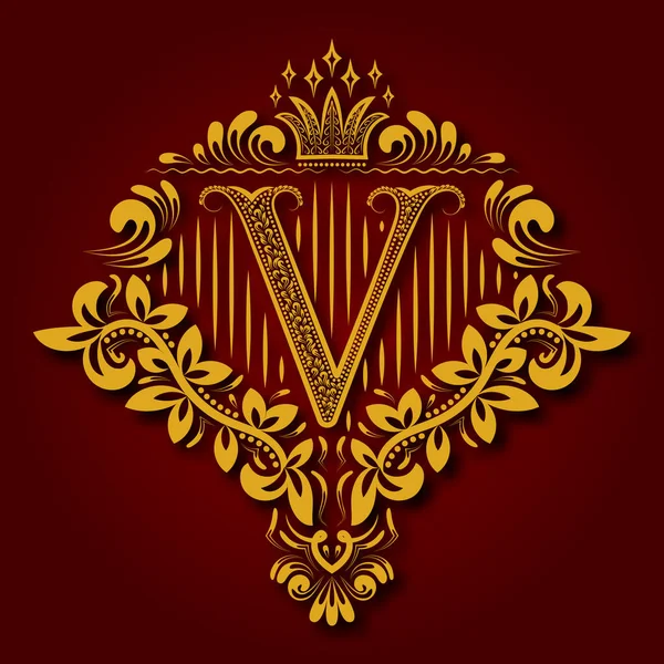 Buchstabe Heraldisches Monogramm Wappenform Vintage Goldenes Logo Mit Schatten Auf — Stockvektor