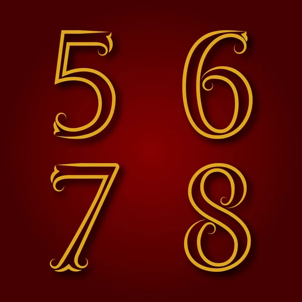 Five Six Seven Eight Golden Vintage Numbers Shadow Numbers Lines — Stock Vector