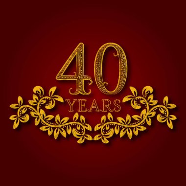 40. yıl dönümü kutlaması logosu. Kırkıncı yıl dönümü, gölgeli klasik altın logo.